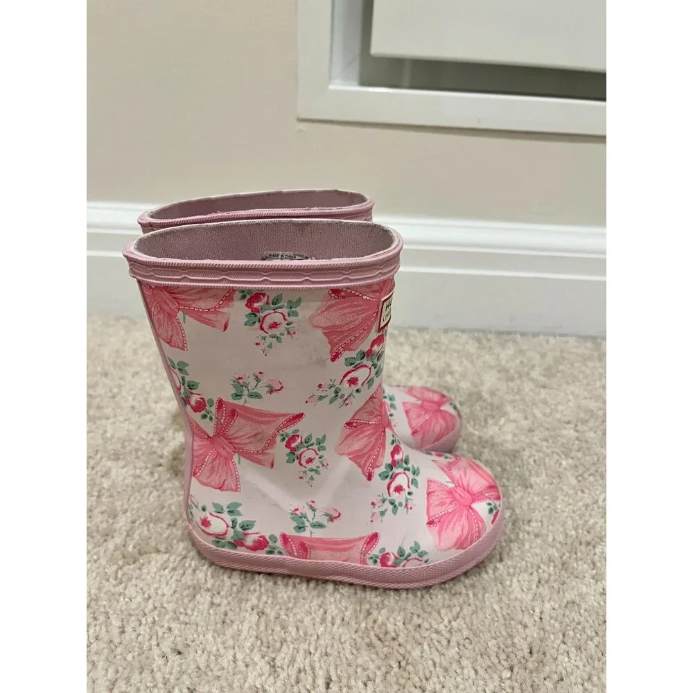 Hunter X Love Shack Fancy Boots Girls Kids Size US 7 Pink Bows - Picture 4 of 11